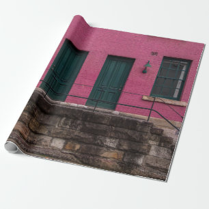 ROSA HAUS MIT ZWEI TÜREN GESCHENKPAPIER