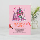 Rosa Haus Weihnachten Party Einladung (Stehend Vorderseite)