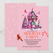 Rosa Haus Weihnachten Party Einladung (Vorne/Hinten)