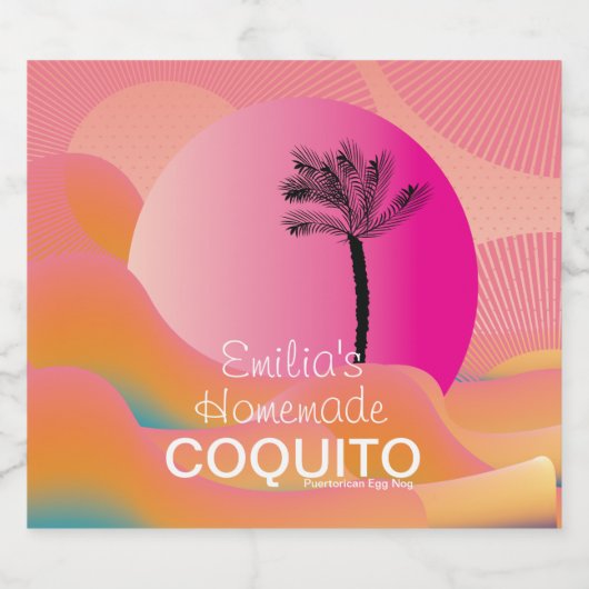 Rosa hausgemachte Coquito Rezept Branding Alkoholflaschenetikett (Einzelnes Label)