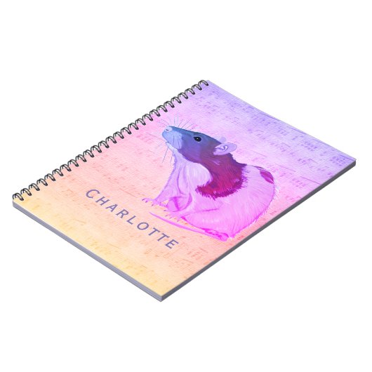 Rosa Haustier-Ratte addieren Ihre Namensratte Notizblock (Linke Seite)