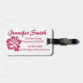Rosa Hawaiianische Hibiskus Blume Floral Monogramm Gepäckanhänger (Rückseite horizontal)