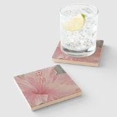 Rosa Hawaiianischer Hibiskus Stone Untersetzer (Seitenansicht)