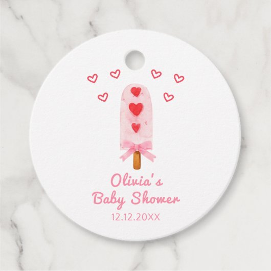 Rosa Heart Bow Ice Creme bereit für Pop Babydusche Geschenkanhänger (Vorderseite)