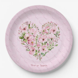 Rosa Heart Floral Paper Plate Pappteller