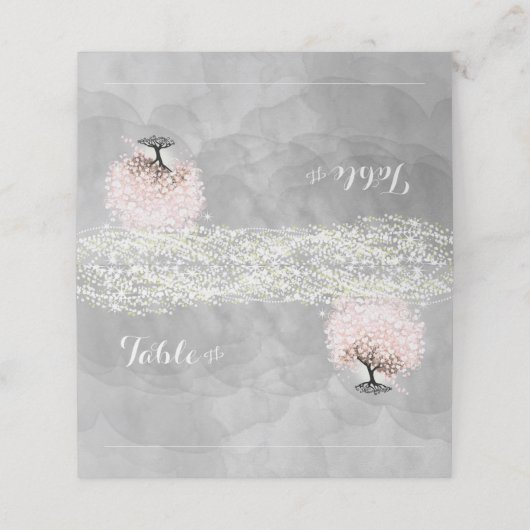 Rosa Heart Leaf Tree Hochzeit Platzkarten (Außenseite Aufgefaltet)