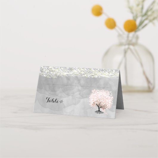 Rosa Heart Leaf Tree Hochzeit Platzkarten (Rückseite)