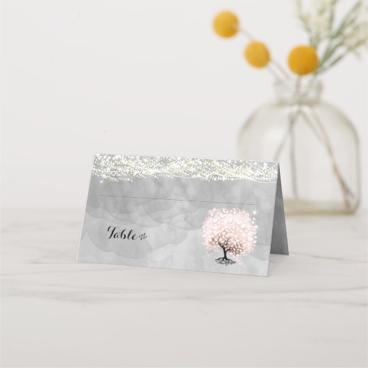 Rosa Heart Leaf Tree Hochzeit Platzkarten (Vorderseite)