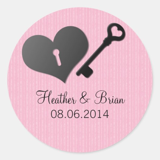 Rosa Heart Lock und Key Wedding Stickers (Vorderseite)