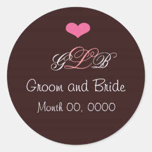 Rosa Heart Wedding Monogram Aufkleber