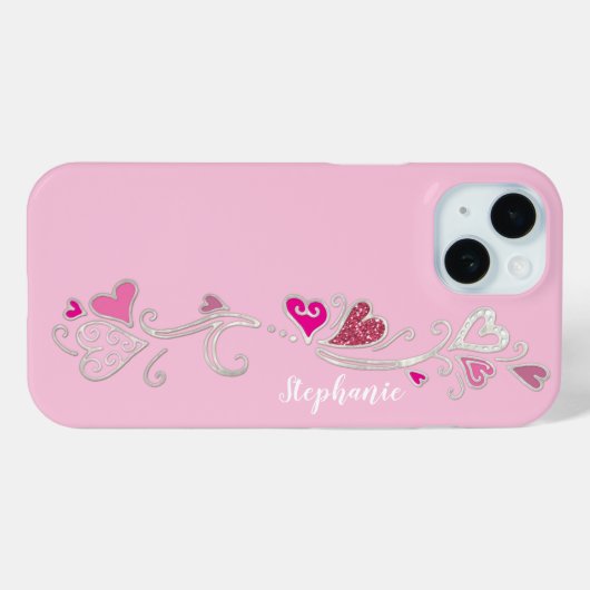 Rosa Hearts Glitzer Girly Girl Case-Mate iPhone Hülle (Rückseite (Horizontal))