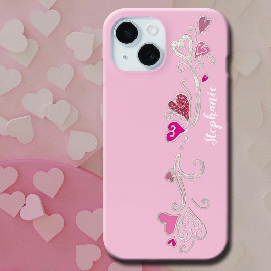 Rosa Hearts Glitzer Girly Girl Case-Mate iPhone Hülle