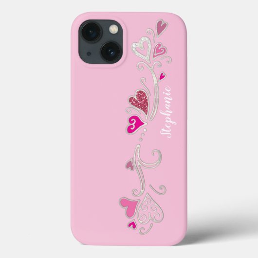 Rosa Hearts Glitzer Girly Girl Case-Mate iPhone Hülle (Rückseite)