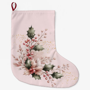 Rosa Heckenkirsche und Beeren Großer Weihnachtsstrumpf