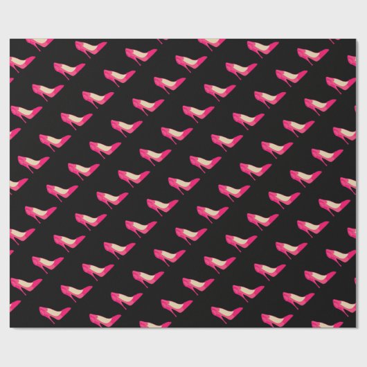 Rosa Heels auf schwarzem Verpackungspapier Geschenkpapier (Flach)