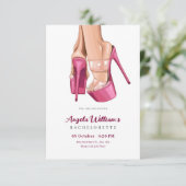 Rosa Heels Bachelorette Einladung (Stehend Vorderseite)