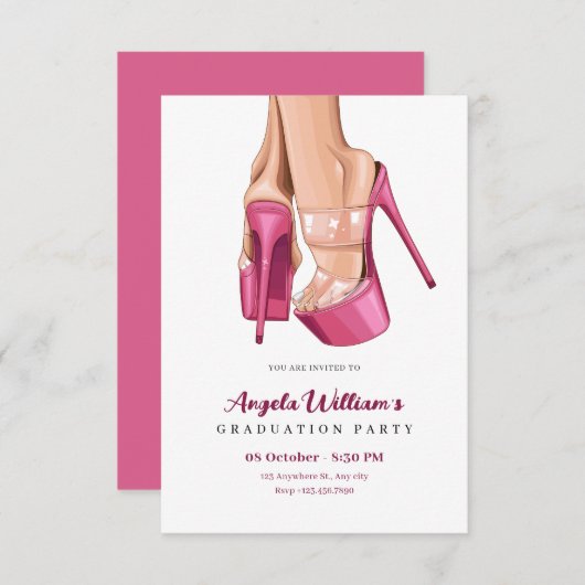 Rosa Heels, Süßgraduiertenparty Einladung (Vorne/Hinten)