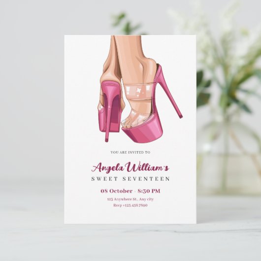 Rosa Heelse Geburtstagsparty Einladung (Stehend Vorderseite)