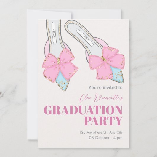 Rosa Heelse mit Abschluss Einladung (Vorderseite)