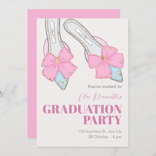 Rosa Heelse mit Abschluss Einladung (Vorne/Hinten)