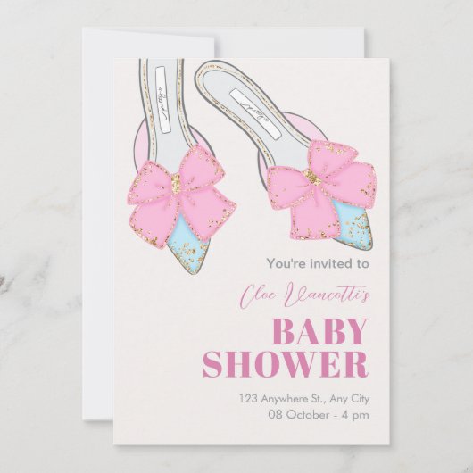 Rosa Heelse mit Babybadewanne Einladung (Vorderseite)