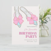 Rosa Heelse mit Bandgeburt Einladung (Stehend Vorderseite)