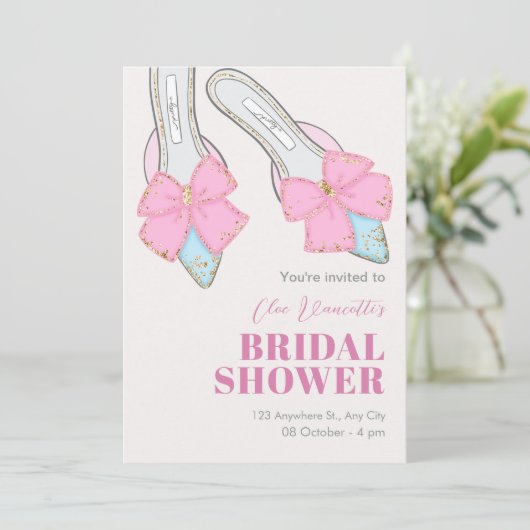 Rosa Heelse mit farbigem Brautparty Einladung (Stehend Vorderseite)