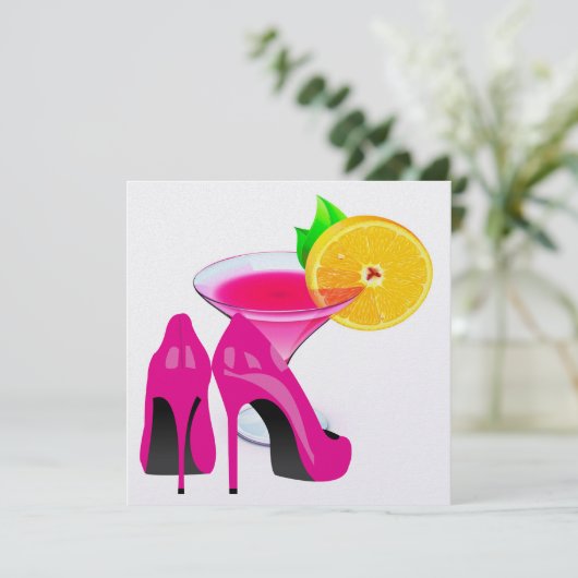 Rosa Heelse und Cocktail - Cocktail-Party - SRF Einladung (Stehend Vorderseite)