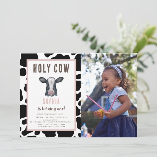 Rosa Heilige Kuh Ich bin eine Einladung zum Geburt (Stehend Vorderseite)