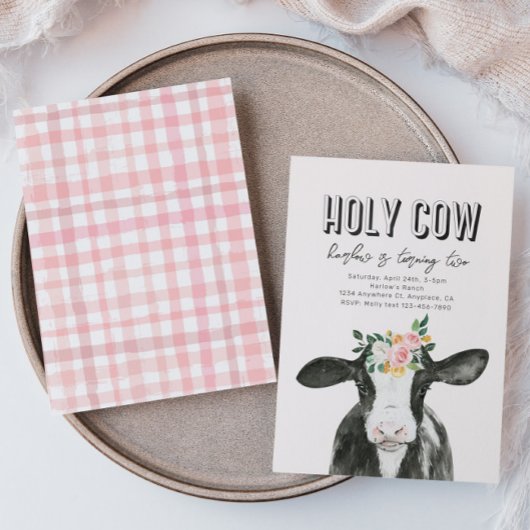 Rosa Heilige Kuh zum Geburtstag Einladung | Einlad