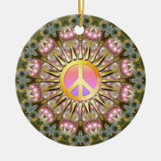 Rosa Heilung Licht Frieden Mandala Keramik Ornament (Vorne)