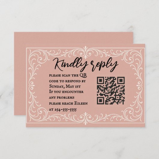 Rosa Heirloom QR Code Wedding RSVP Card (Vorne/Hinten)