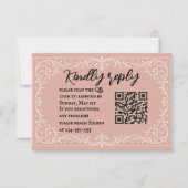 Rosa Heirloom QR Code Wedding RSVP Card Karte (Vorderseite)