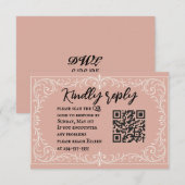 Rosa Heirloom QR Code Wedding RSVP Card Karte (Vorne/Hinten)