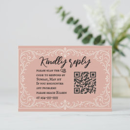 Rosa Heirloom QR Code Wedding RSVP Card Karte
