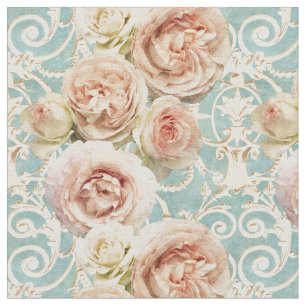 Rosa Heirloom-Rosen mit Damast Stoff