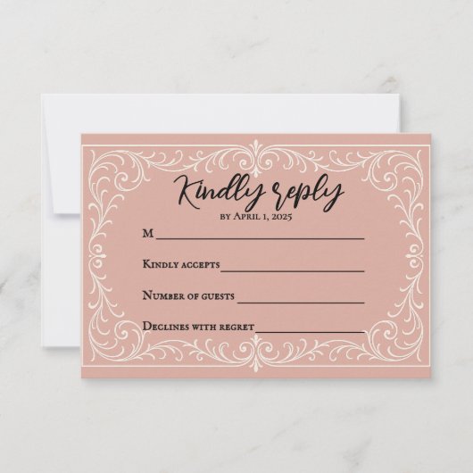 Rosa Heirloom Wedding RSVP Card (Vorderseite)