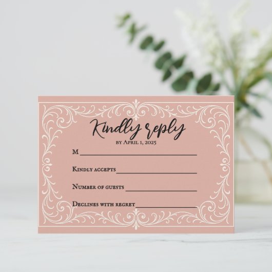 Rosa Heirloom Wedding RSVP Card Karte (Stehend Vorderseite)