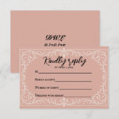 Rosa Heirloom Wedding RSVP Card Karte (Vorne/Hinten)