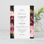 Rosa heiß & rot Rosa & Lila Hochzeit V3- Schwarz Einladung (Stehend Vorderseite)