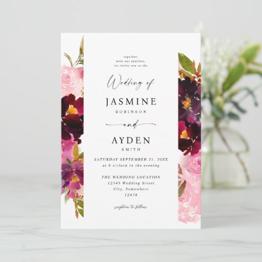 Rosa heiß & rot Rosa und Lila Hochzeit V3 Einladung (Stehend Vorderseite)