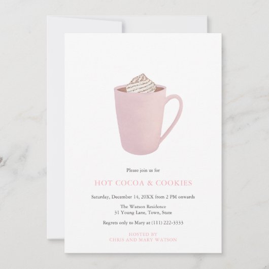 Rosa heißer Kakao und Kekse Weihnachts-Party Einladung (Vorderseite)