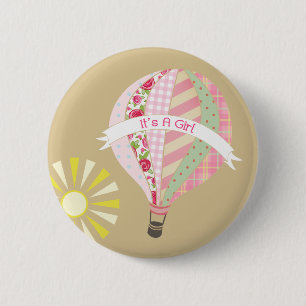 Rosa Heißluft-Ballon-Babyparty-Knopf Button