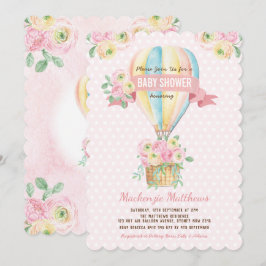 Rosa Heißluft-Ballon-BlumenBaby-Dusche Einladung