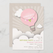 Rosa Heißluft-Ballon-u. des Wolken-Mädchens Einladung (Vorne/Hinten)