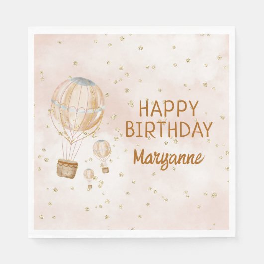 Rosa Heißluftballon 1. Geburtstag Serviette (Vorderseite)