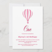 Rosa Heißluftballon 1. Geburtstags-Party Einladung (Vorderseite)