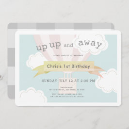 Rosa Heißluftballon Auf und Ab 1. Geburtstag Einladung