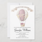 Rosa Heißluftballon Babydusche Einladung (Vorderseite)