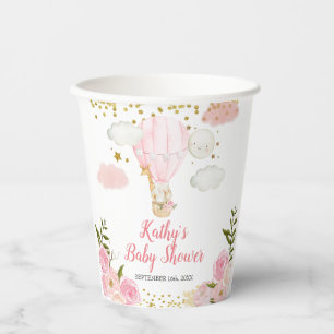Rosa Heißluftballon Babydusche Pappbecher